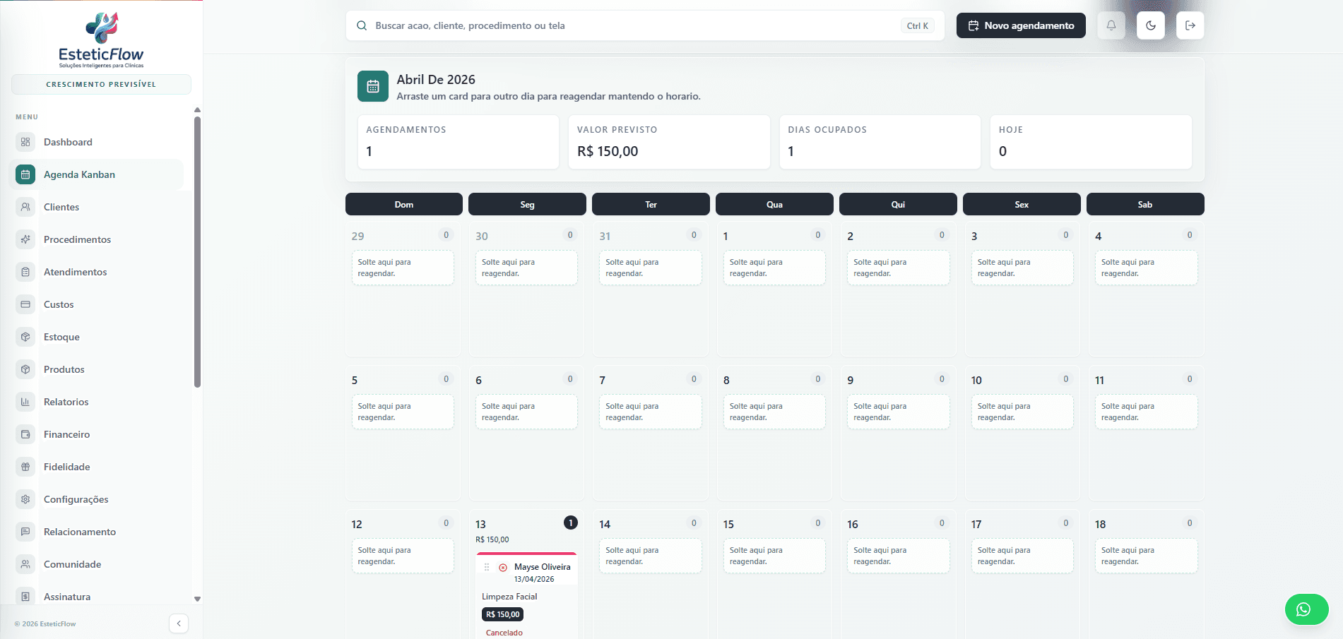 Agenda Kanban do EsteticFlow