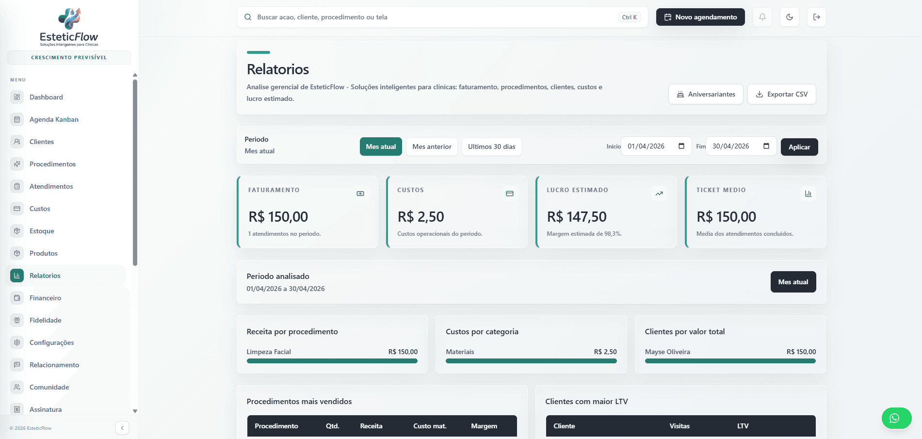 Relatórios do EsteticFlow